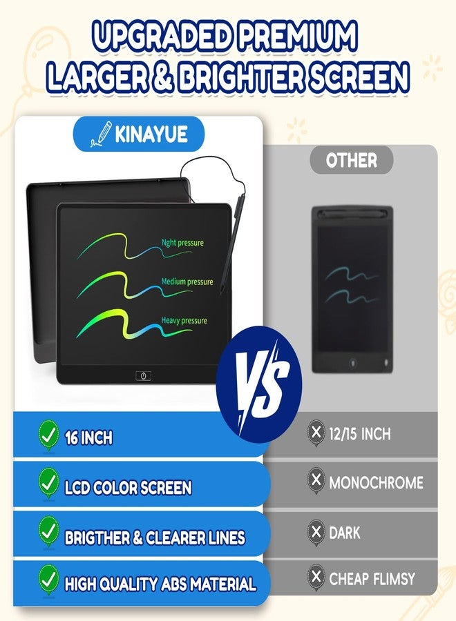 Kinayue LCD Writing Tablet,16 Inch Colorful Screen Doodle Board Toddler Educational Toys for 3 4 5 6 Years Old Boys Girls Reusable Portable Drawing Tablet Christmas Toys Gifts for Kids (Black) - Image 4